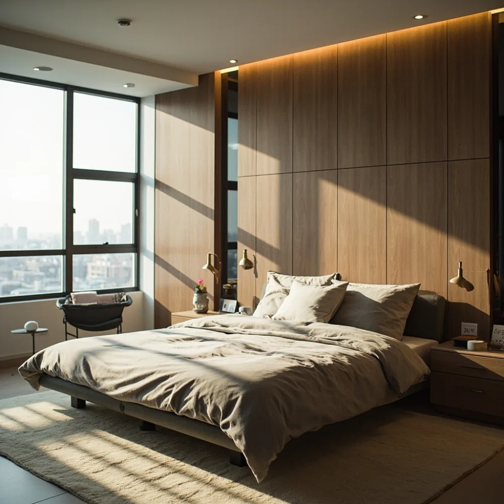 서울 현대 아파트에서 자랑스러운 침대 프레임
