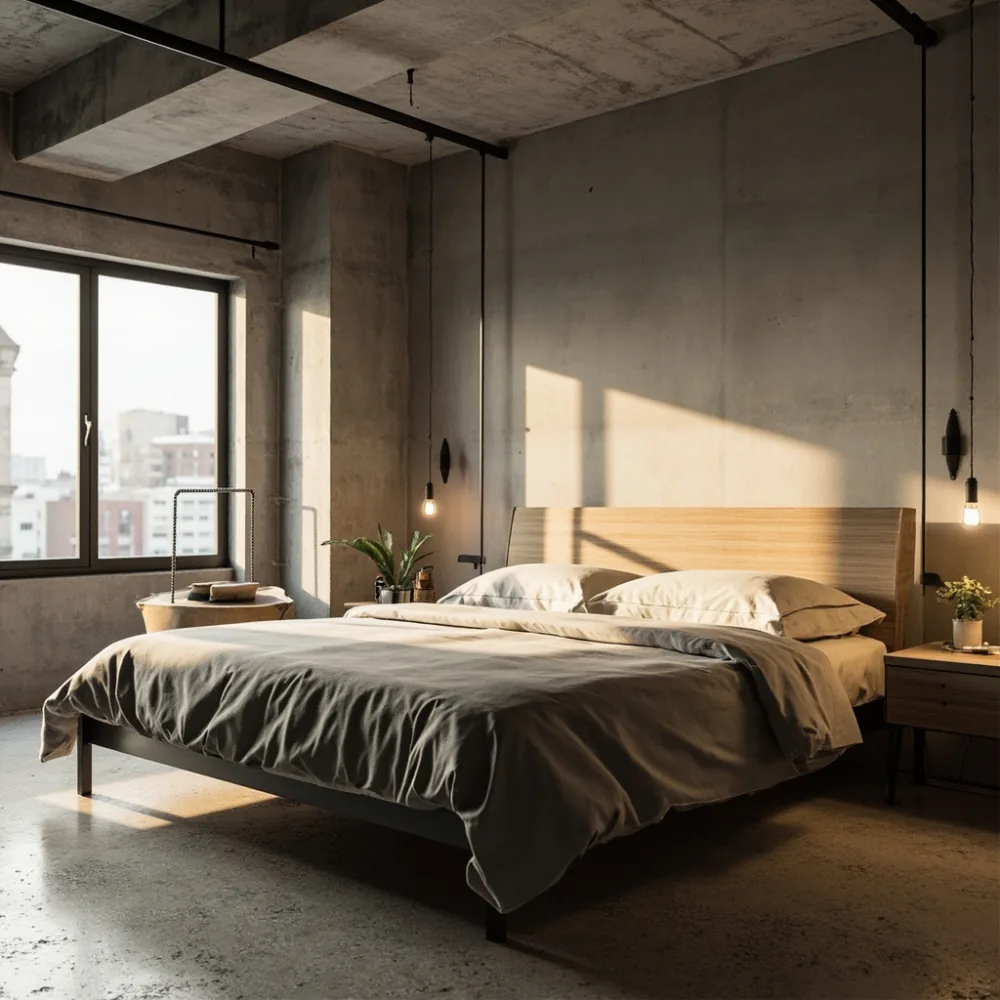 성수동 loft 인테리어의 28mm 오크+메탈 포스트모던 럭셔리 침대 프레임