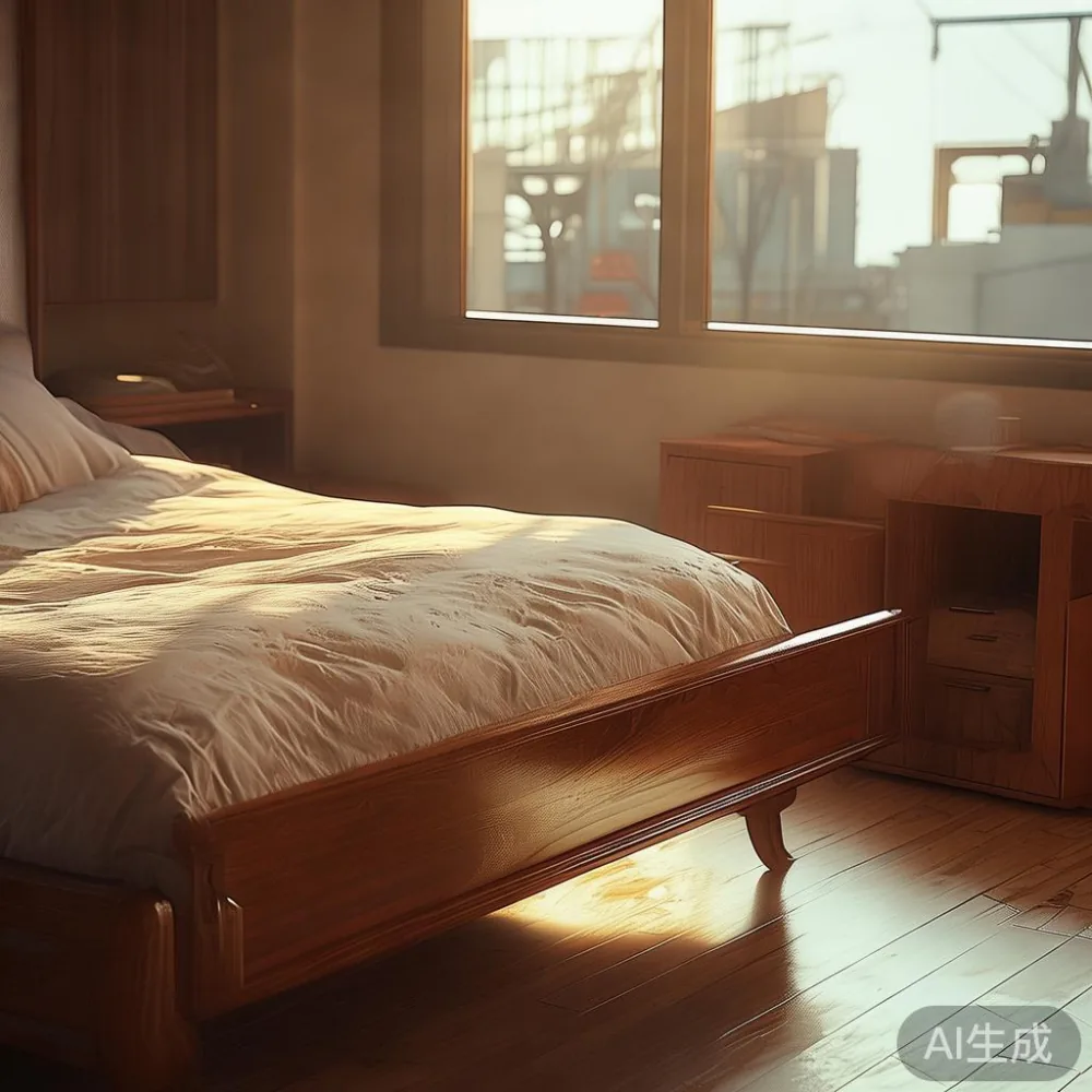 인천 아파트 창문 밖 사다리차가 보이는 아메리칸 럭셔리 원목 침대 프레임
