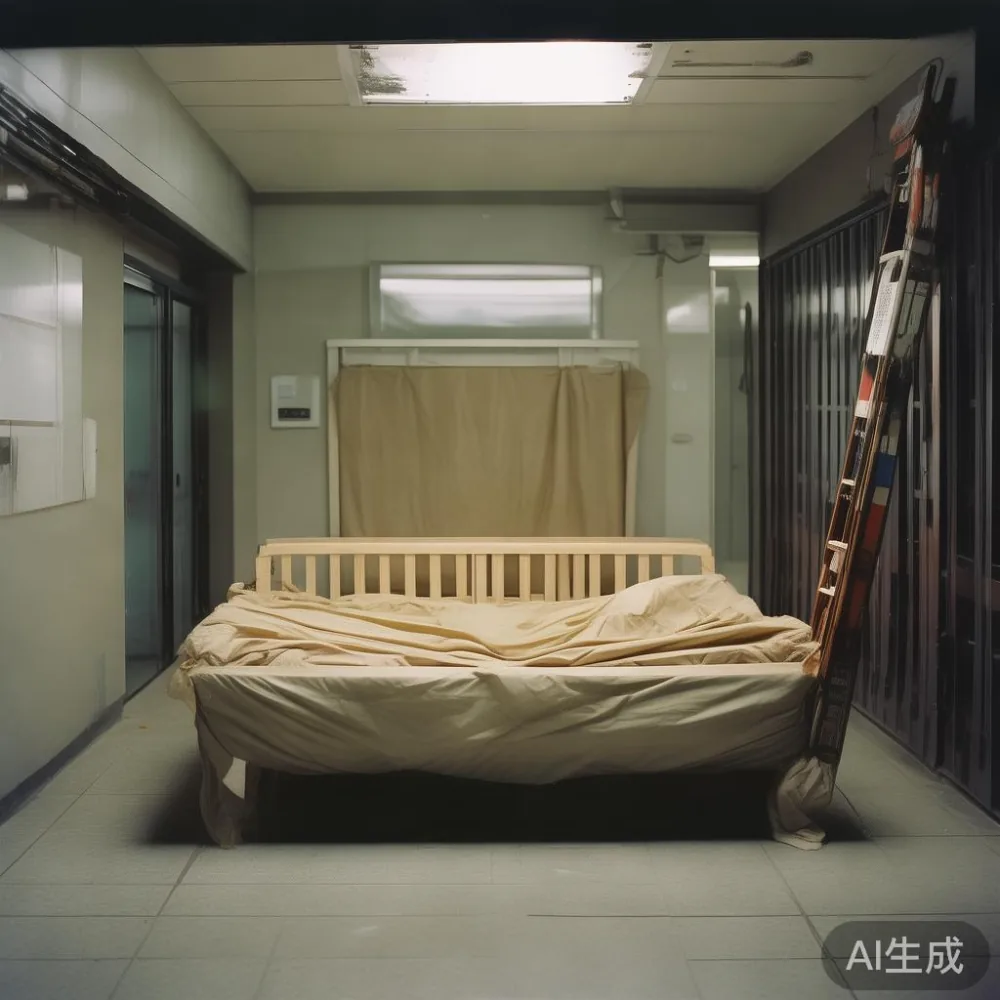 분당 아파트 입구에서 침대 프레임을 운반하는 사다리차 현장