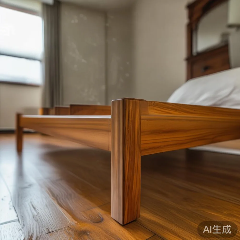 한국의 습한 여름, 라커 마감 침대 프레임 관리법 — detail of the base and leg construction on a bed