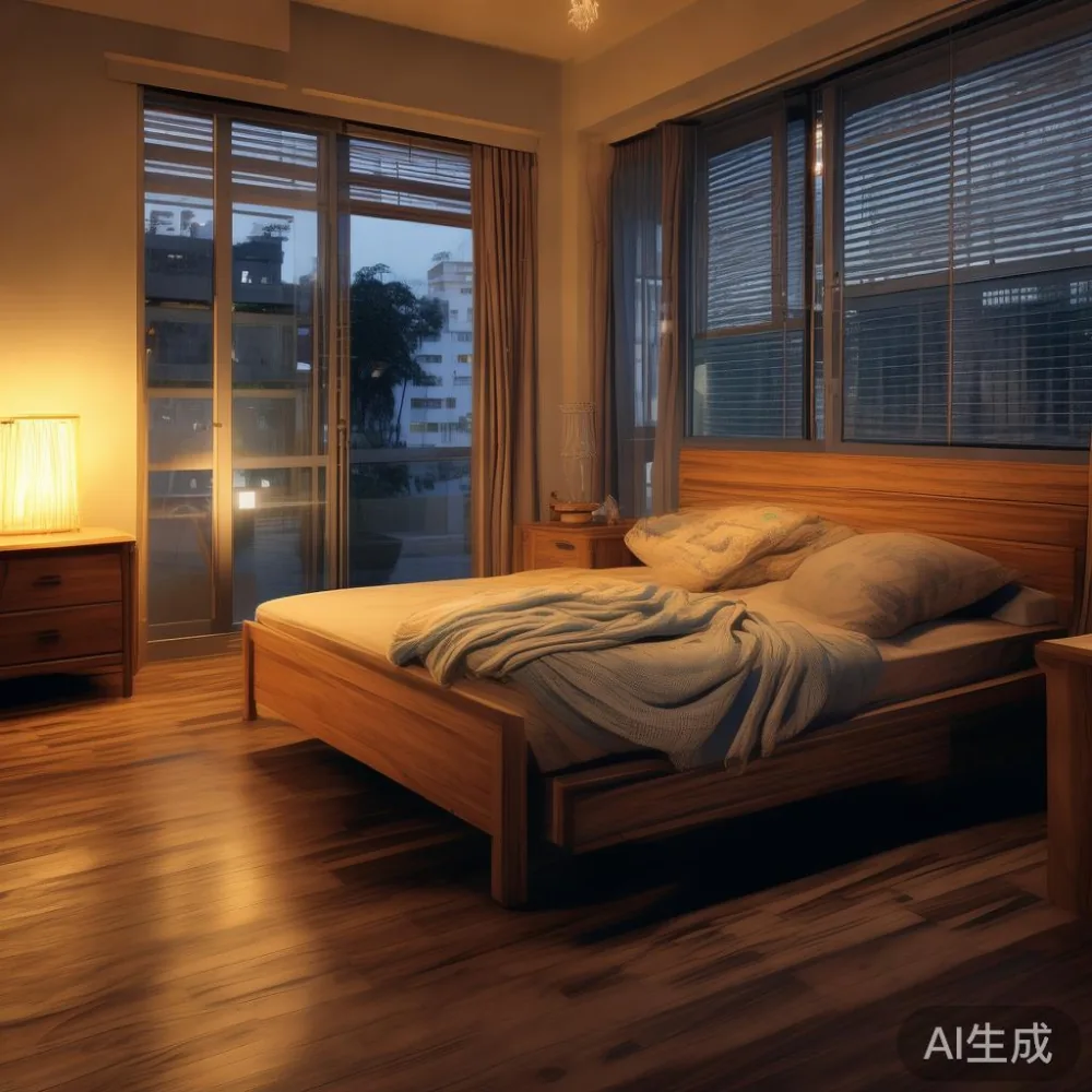 싱가포르 HDB 거실 사이즈 가이드: 원목 침대 프레임 kr 기준, 한국 가구로 어떻게 맞출까 — room setting at dusk with warm lamp light, film 
