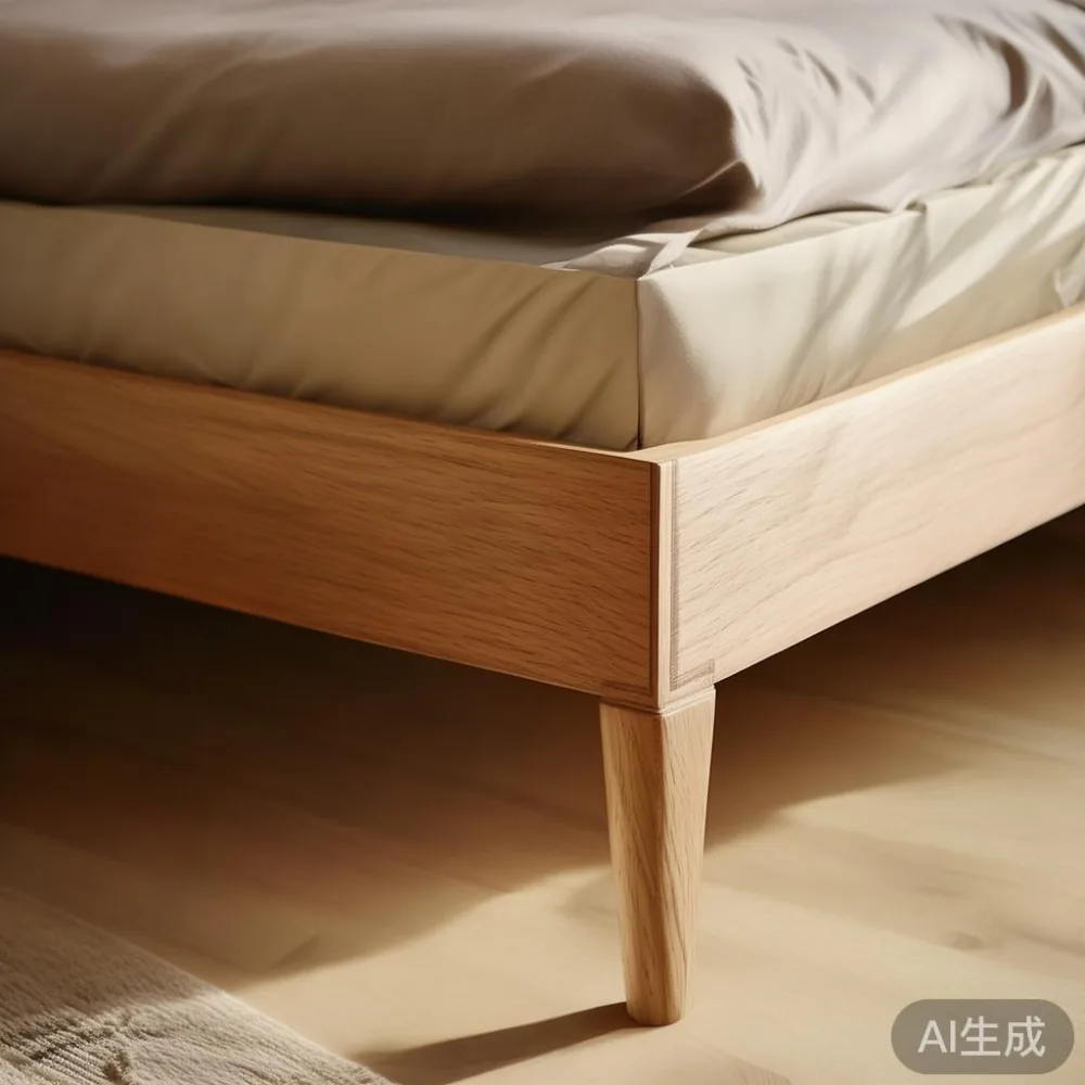 웜 미니멀 인테리어에 가구를 맞추는 실전 가이드 — detail of the base and leg construction on a bed