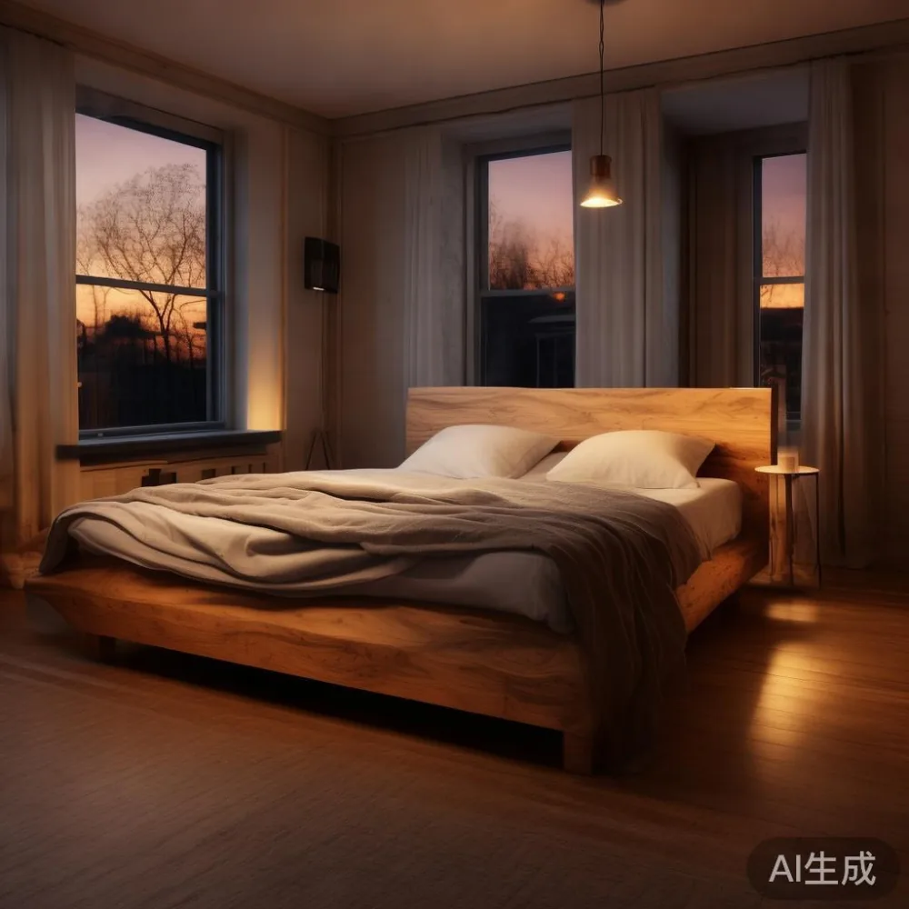 원목 침대 프레임 가격의 진짜 결정 요인 — 한국 소비자가 반드시 봐야 할 7가지 — room setting at dusk with warm lamp light, film 